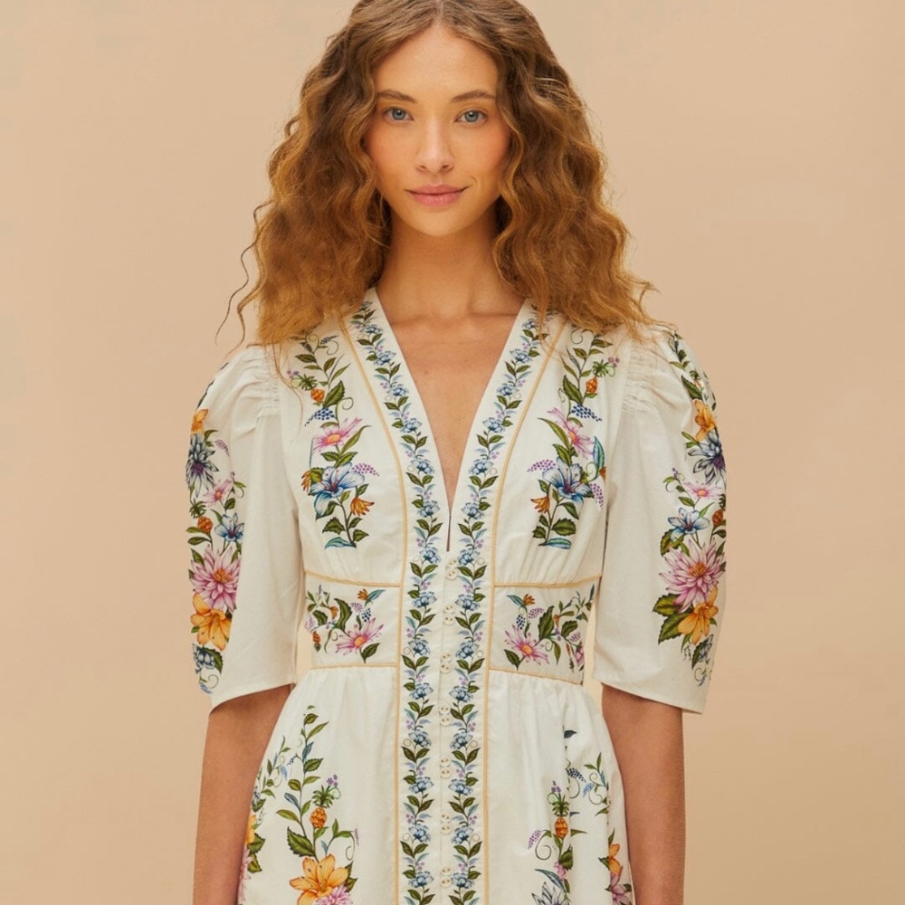 Farm Rio - Off-White Sweet Bloom Dreamscape Organic Cotton Mini Dress